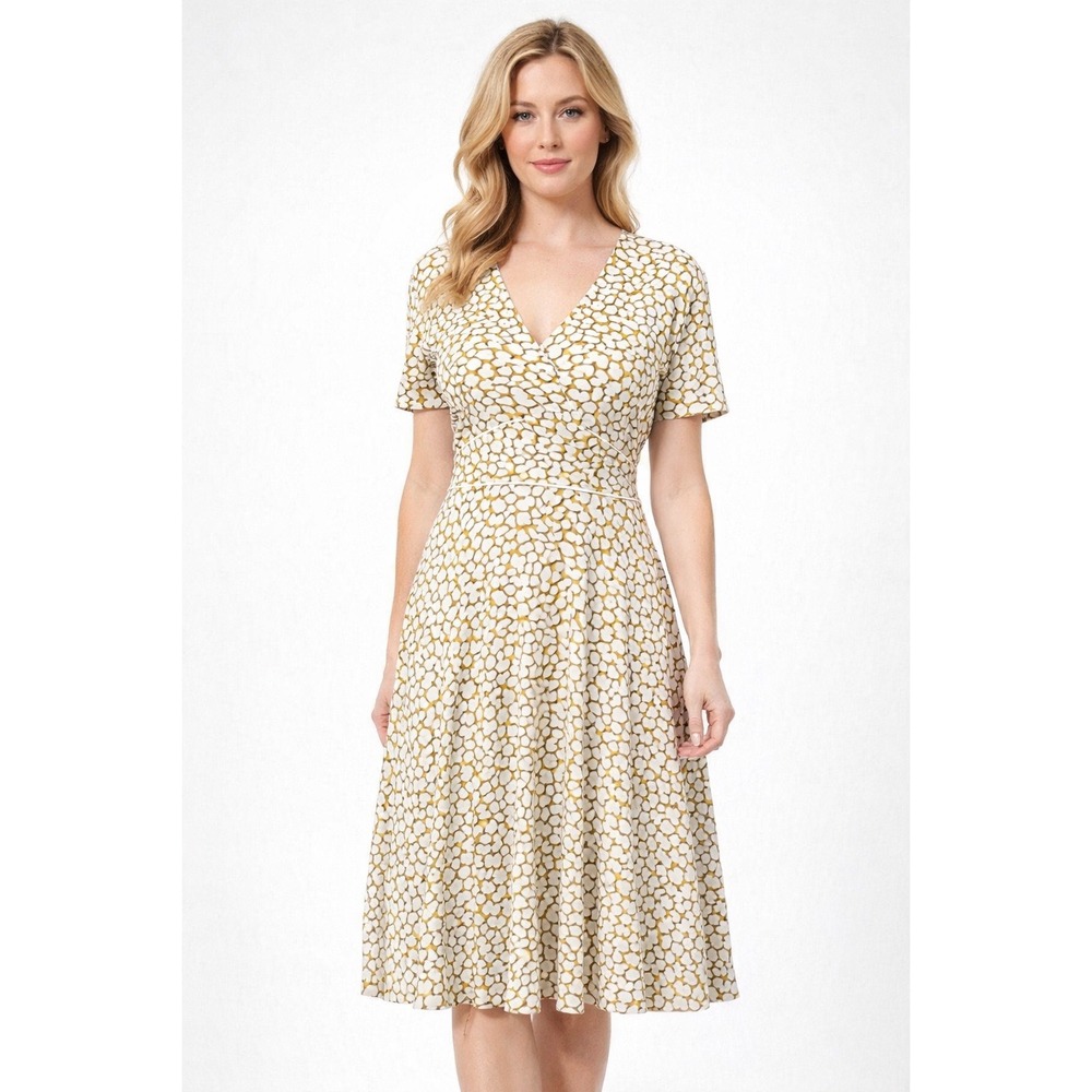 Hobbs London Elegant Lina White and Gold Patterned‎ Dress